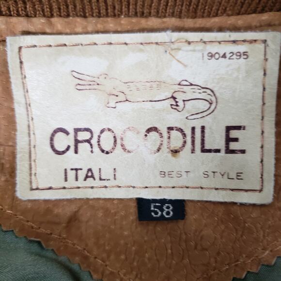 Vintage CROCODILE Leather Suede Bomber Jacket Full zip Italy Made Tan/Camel - Picture 12 of 12